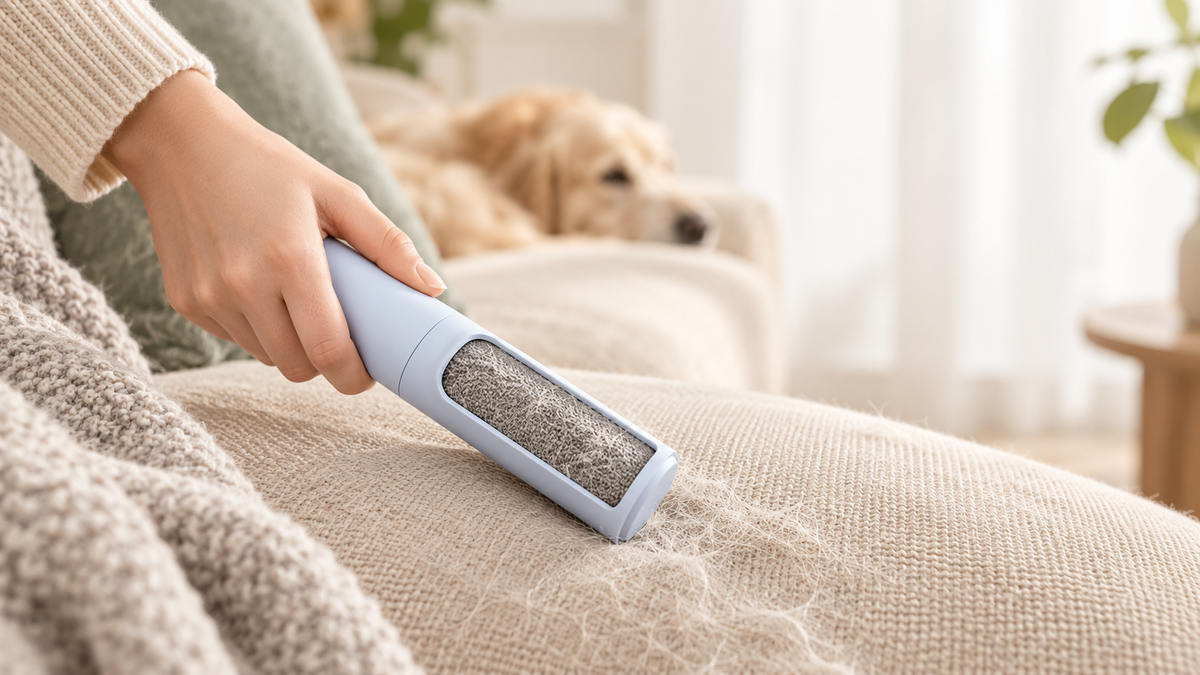 FurBanish product in use on sofa
